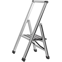 WENKO Escalera plegable en diseño de aluminio 1 peldaño- 1 marche- Aluminio- 44 x 74 x 5.5 cm- Plata mate